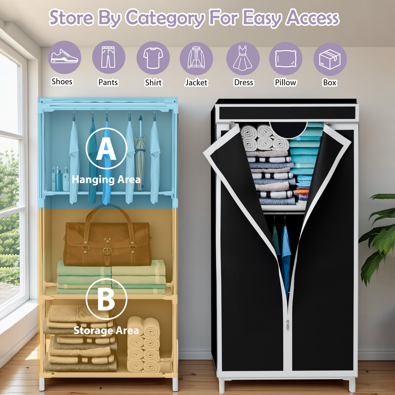 Wardrobe Closet Portable Fabric Cover - Portable Fabric Wardrobe Closet Garment Rack