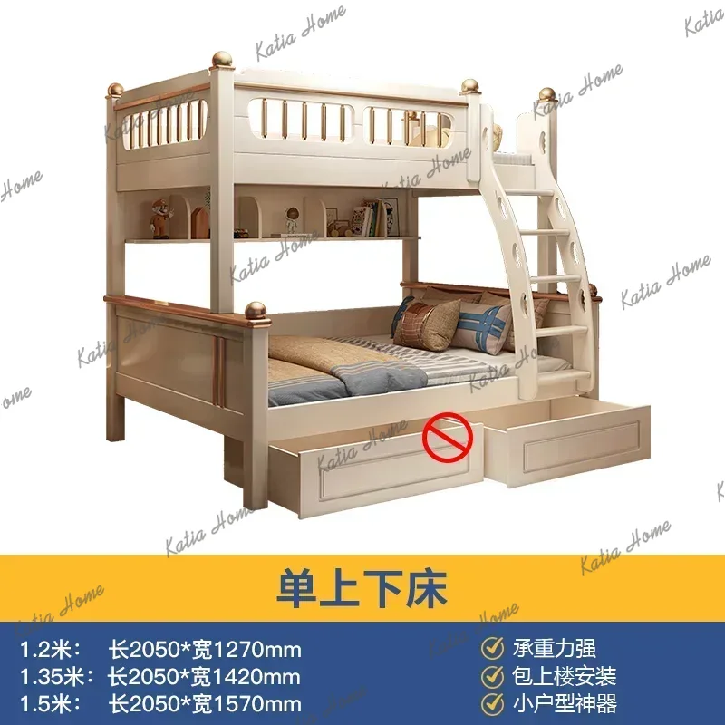 King Size Bed Frame With Storage Drawers - 135x190cm Wood Mattress Bunk Bed With