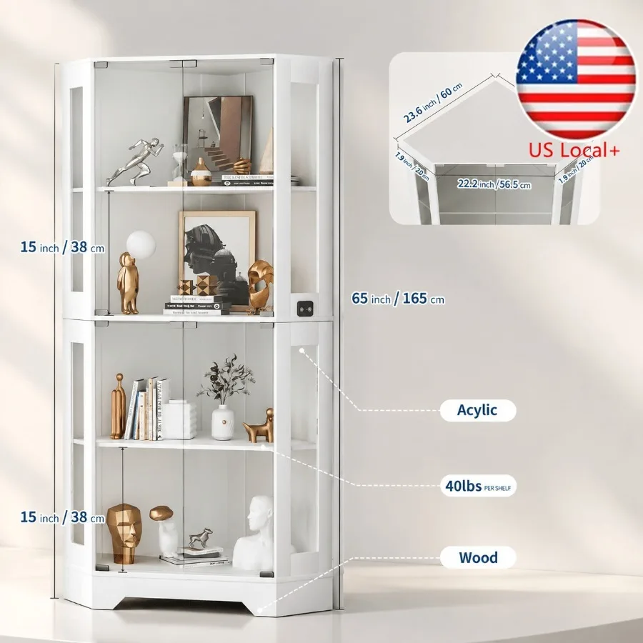 Storage - 65 White Corner Collectible Curio Cabinet