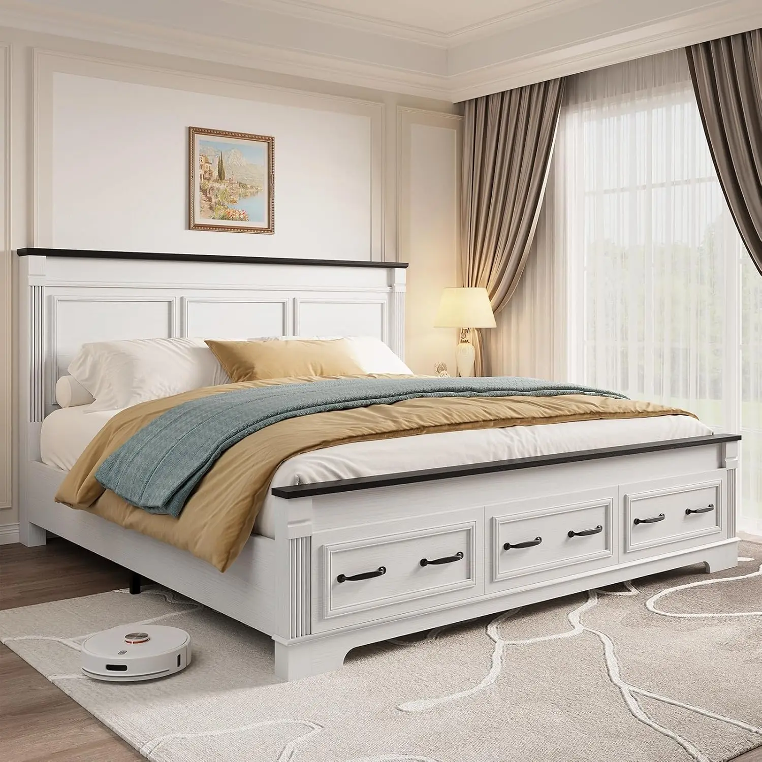 Farmhouse King Size Bed Frame  - King Size Bed Frame With Storage Drawers review and price