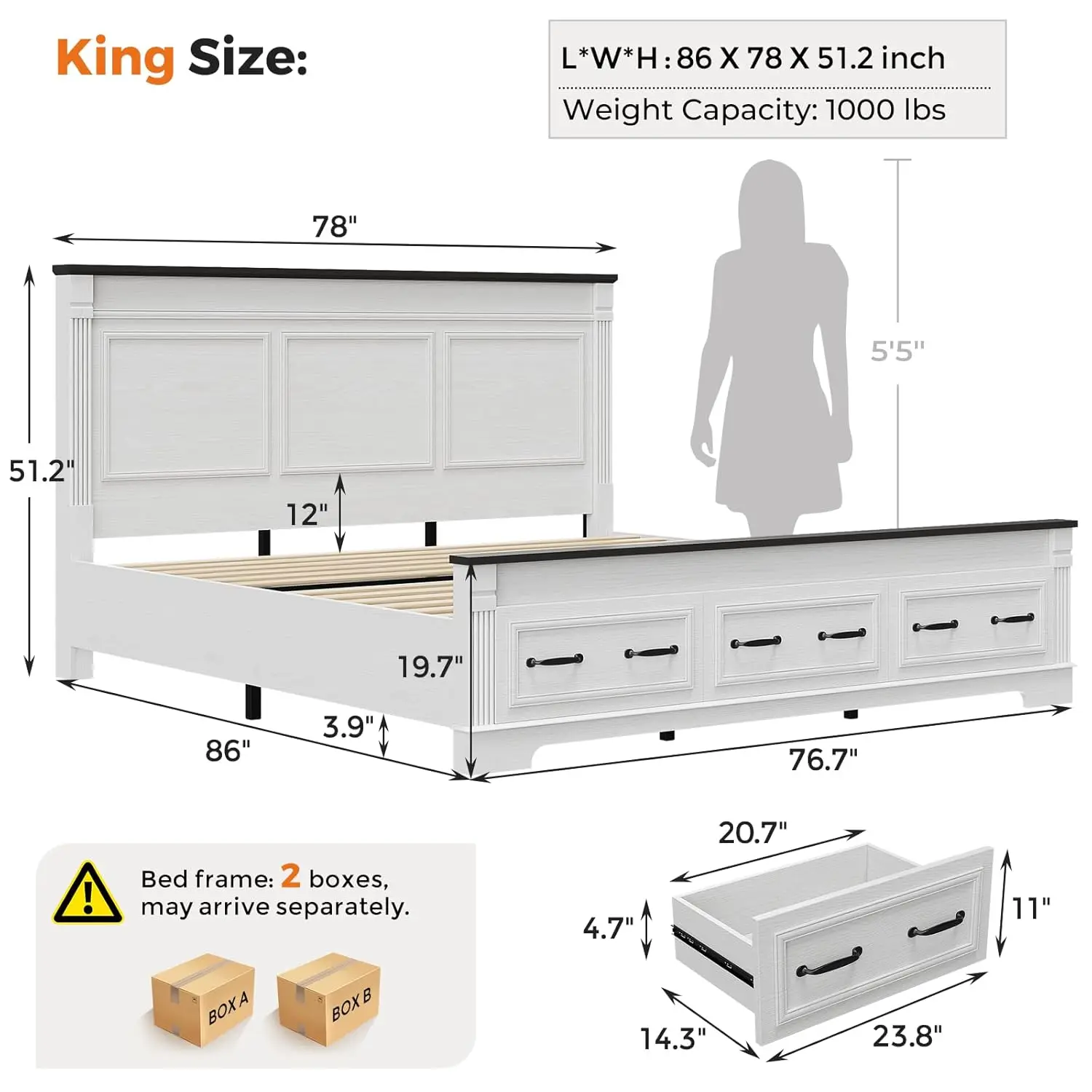 Farmhouse King Size Bed Frame  - King Size Bed Frame With Storage Drawers review and price