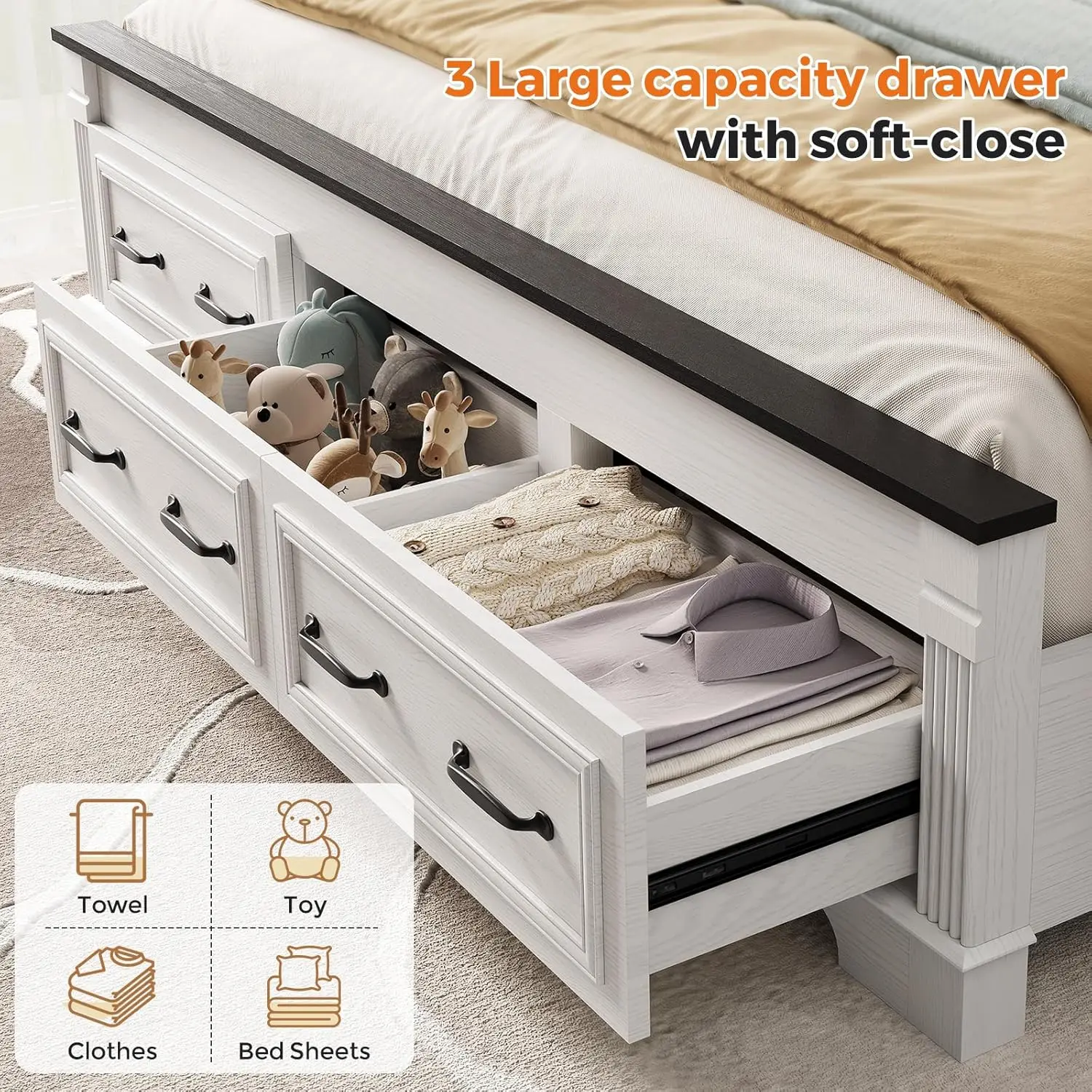 Farmhouse King Size Bed Frame  - King Size Bed Frame With Storage Drawers review and price