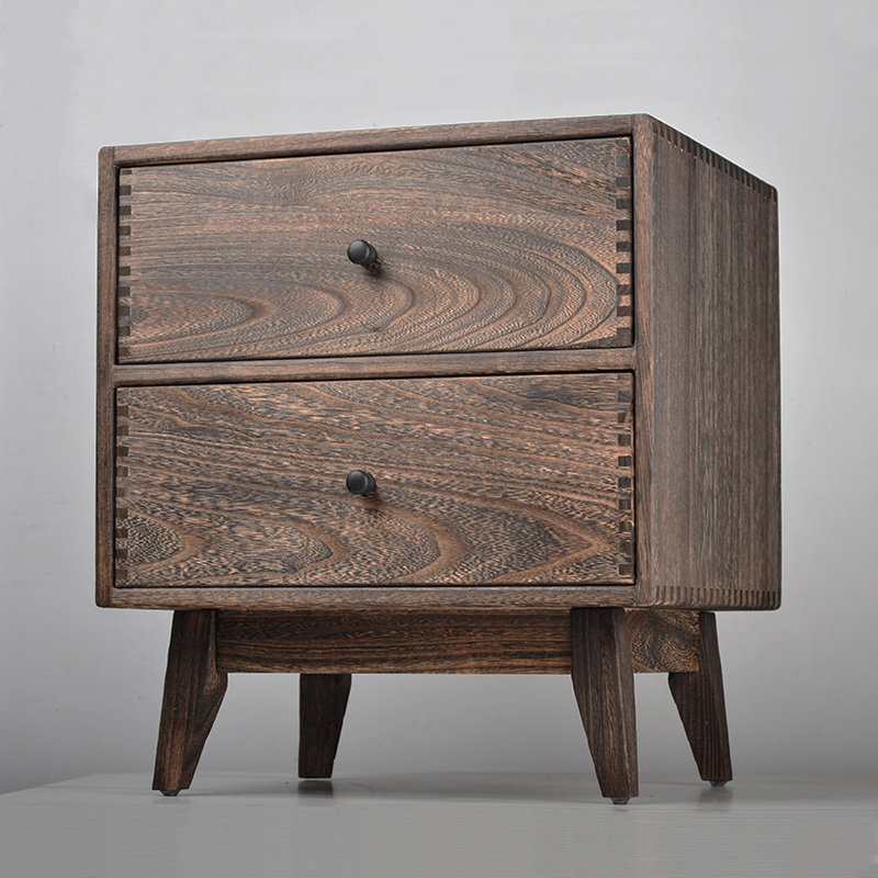 Retro Solid Wood Bedroom Night - Solid Wood Nightstand 2 Drawers review and price