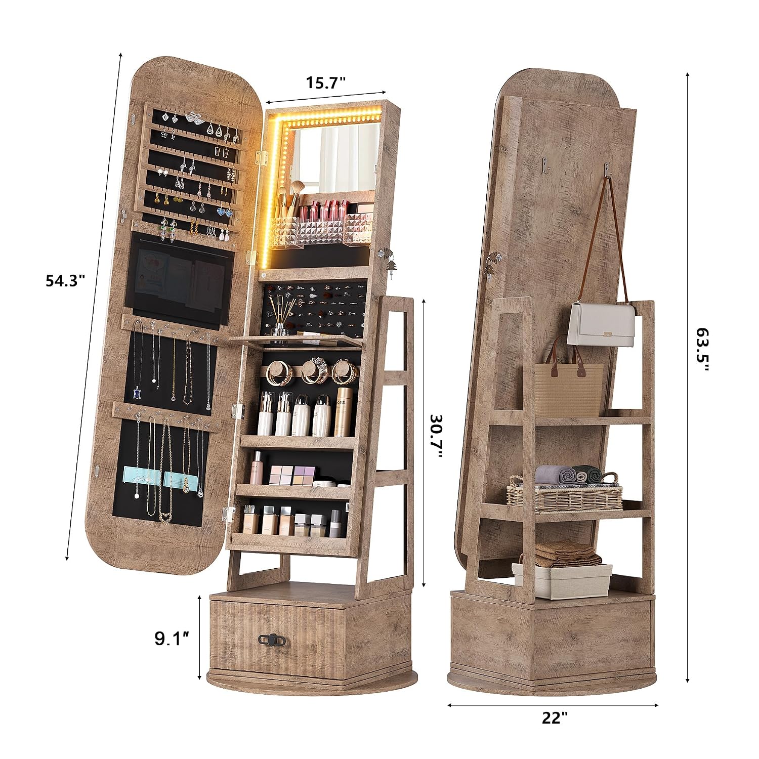 360 Swivel Jewelry Armoire Org - Full Length Mirror Jewelry Armoire review and price
