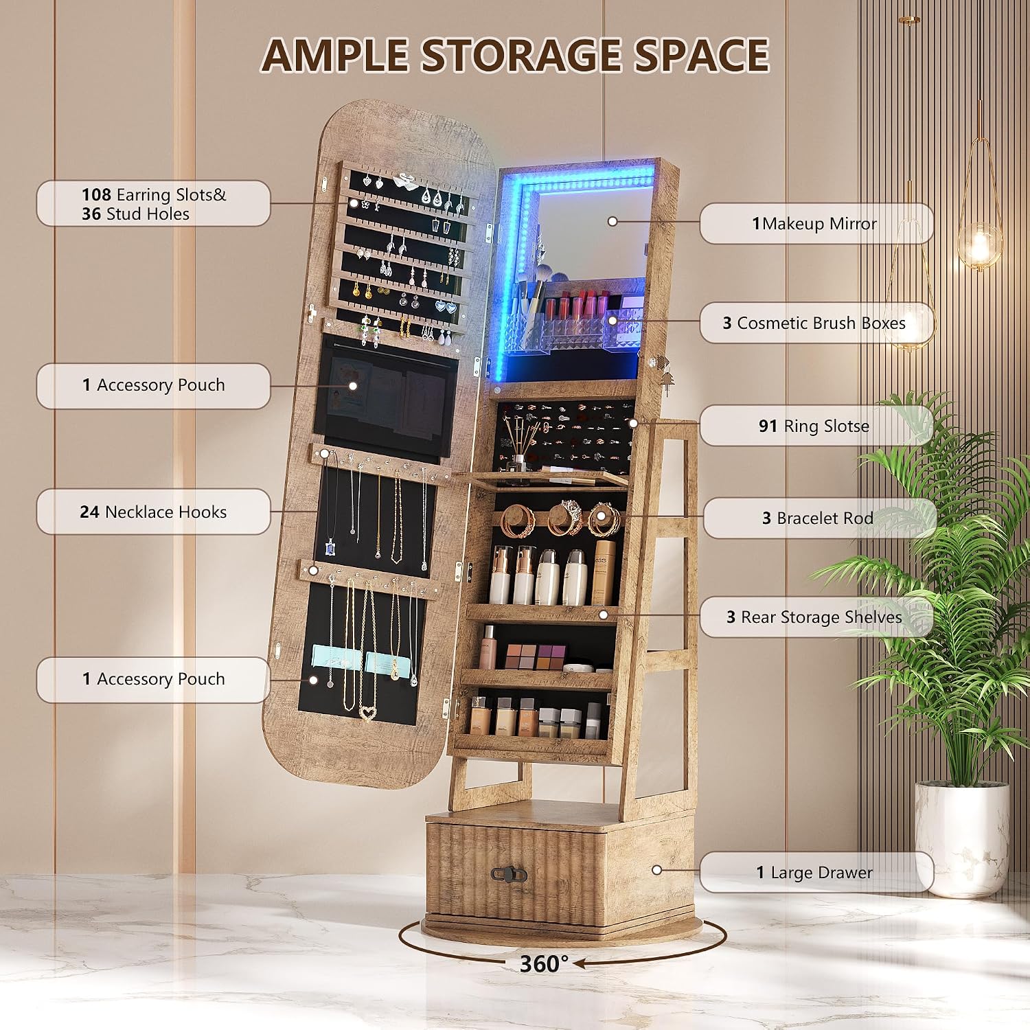 360 Swivel Jewelry Armoire Org - Full Length Mirror Jewelry Armoire review and price