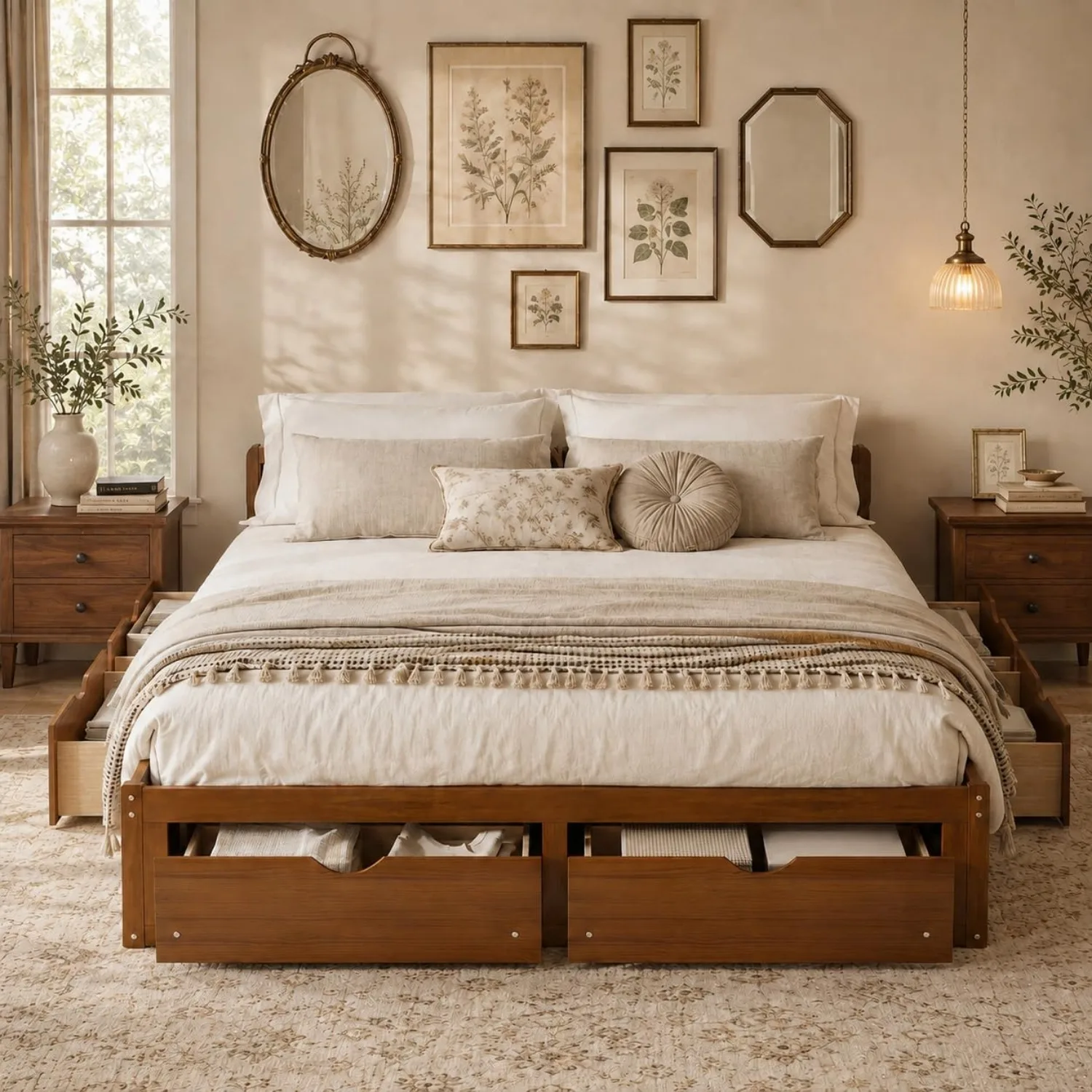 Minimalist Pine Wood Platform  - King Size Bed Frame With Storage Drawers review and price