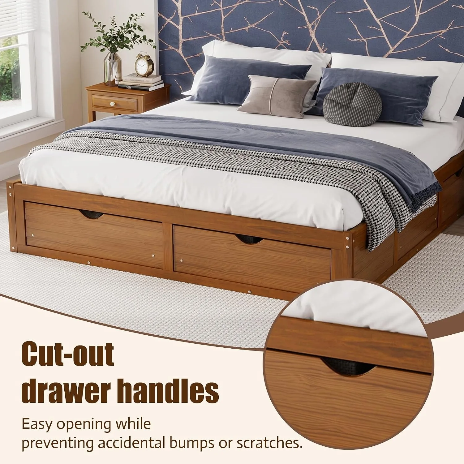 Minimalist Pine Wood Platform  - King Size Bed Frame With Storage Drawers review and price