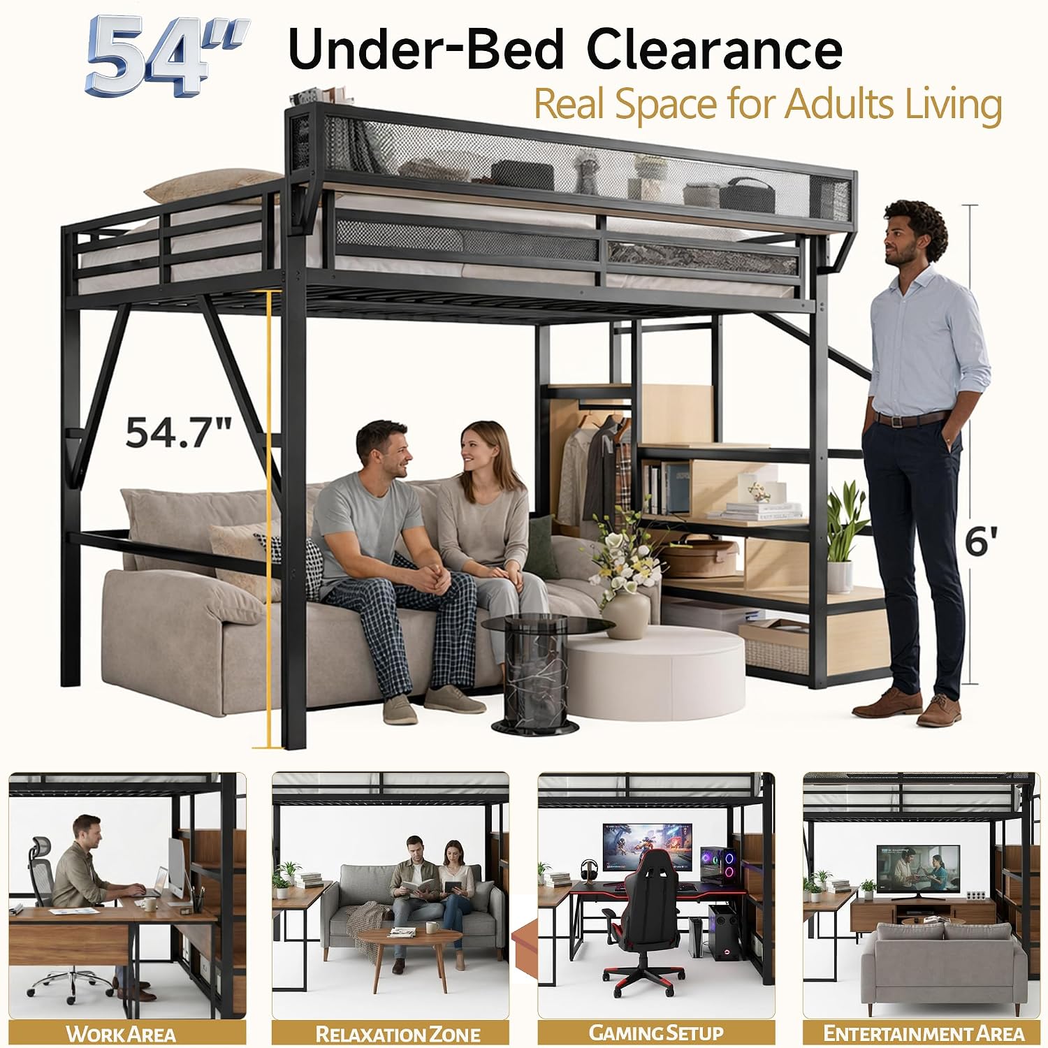 Queen Size Loft Bed with Stair - Canopy Bed Frame Metal Queen review and price