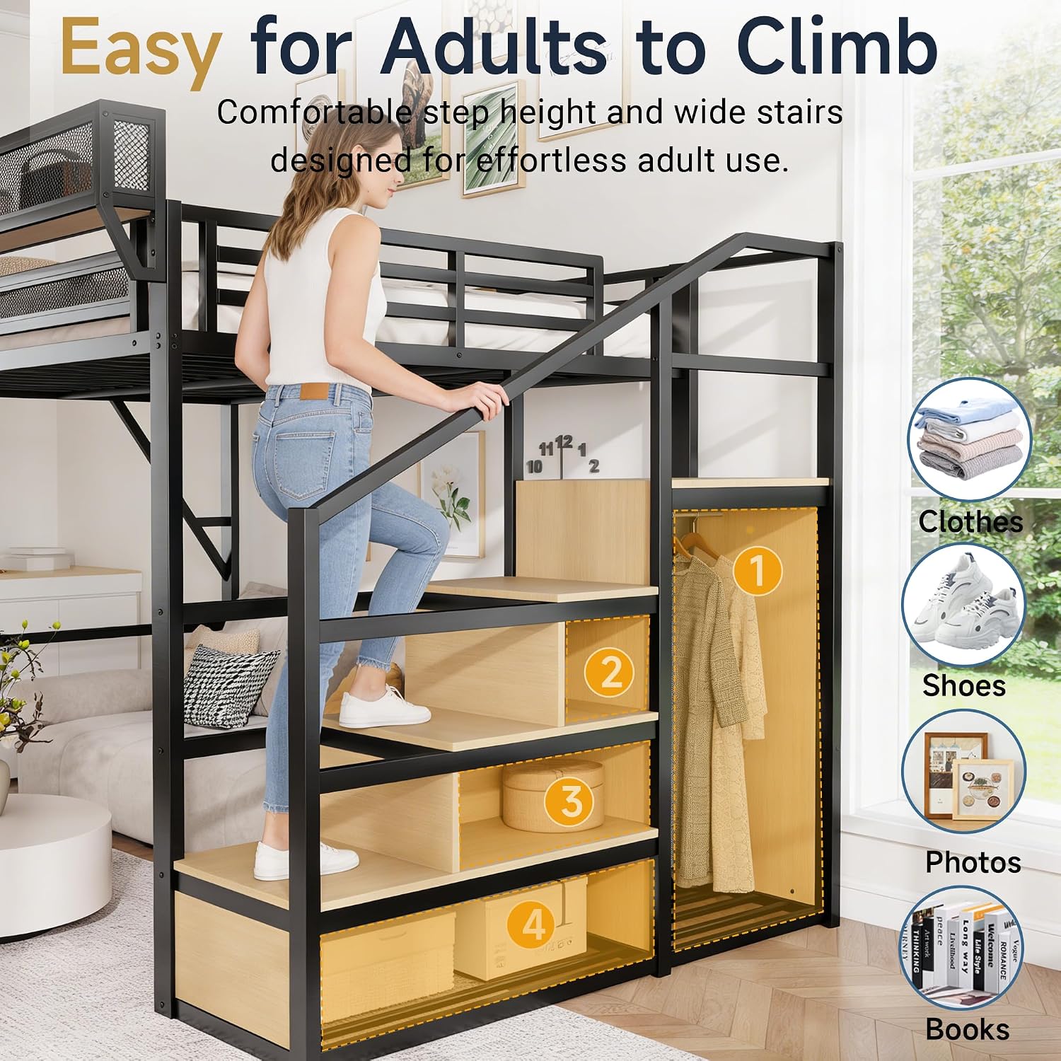 Queen Size Loft Bed with Stair - Canopy Bed Frame Metal Queen review and price