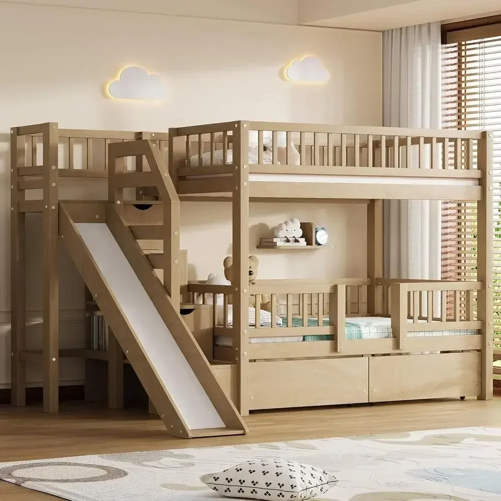 Twin Over Twin Wooden Bunk Bed - Bunk Bed With Stairs And Slide review and price