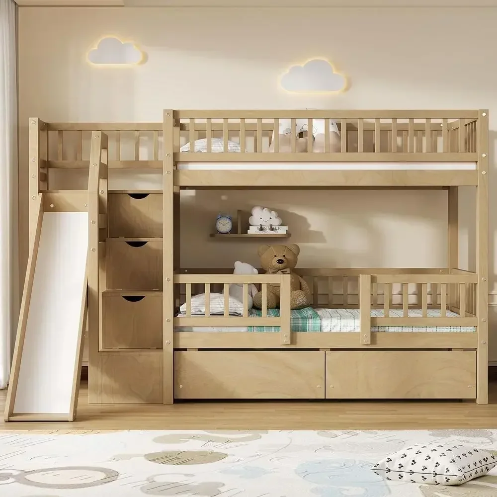 Twin Over Twin Wooden Bunk Bed - Bunk Bed With Stairs And Slide review and price
