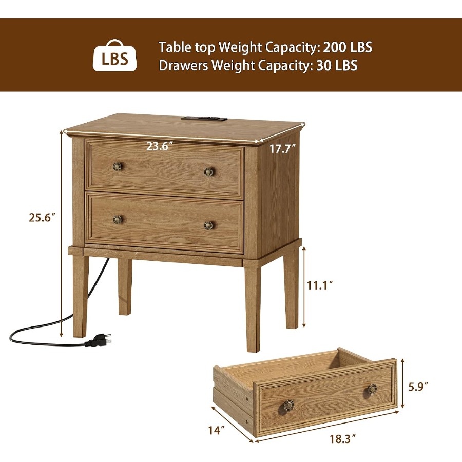 Solid Wood Nightstand with Cha - Solid Wood Nightstand 2 Drawers review and price