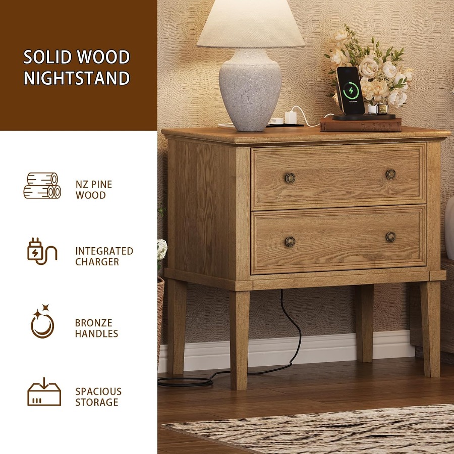 Solid Wood Nightstand with Cha - Solid Wood Nightstand 2 Drawers review and price