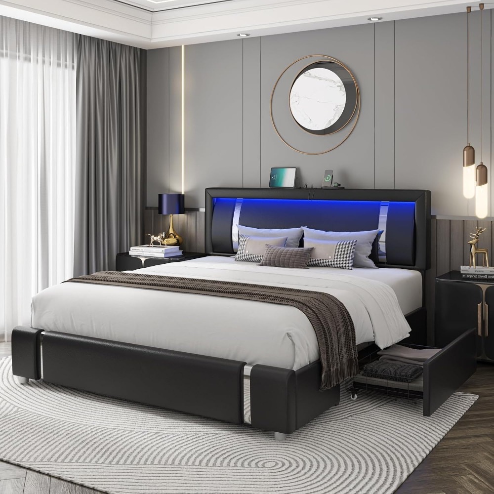 Queen Size Modern Upholstered  - Canopy Bed Frame Metal Queen review and price